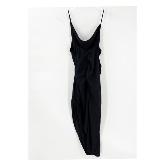 NEW Abercrombie & Fitch Ruched Asymmetrical Satin Midi Bodycon Dress SP Black - Picture 2 of 6